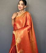 Red Shining Tissue silk blend Saree 