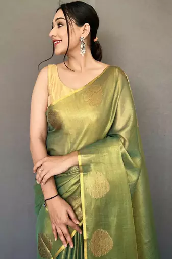 Green Shining Tissue silk blend Saree 