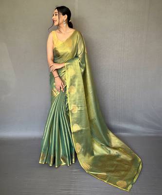 Green Shining Tissue silk blend Saree  2