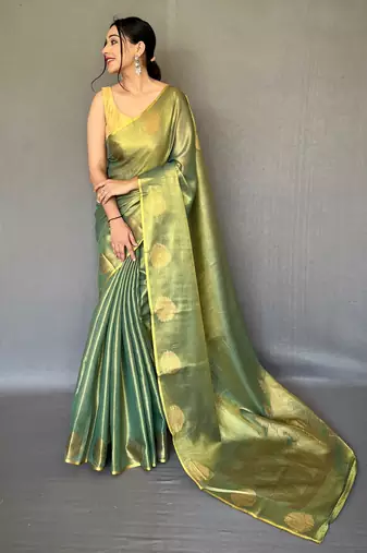 Green Shining Tissue silk blend Saree 