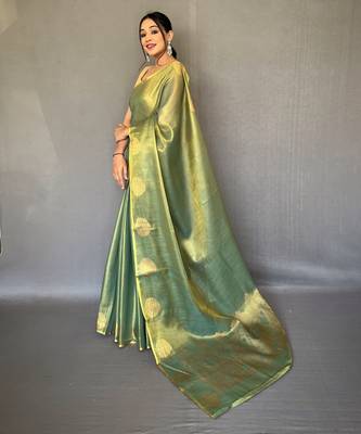 Green Shining Tissue silk blend Saree  3