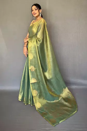 Green Shining Tissue silk blend Saree 