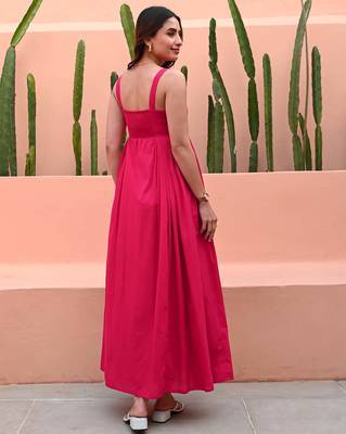 Pink embroidered  Fit Flair Dress Party Wear Dress  4