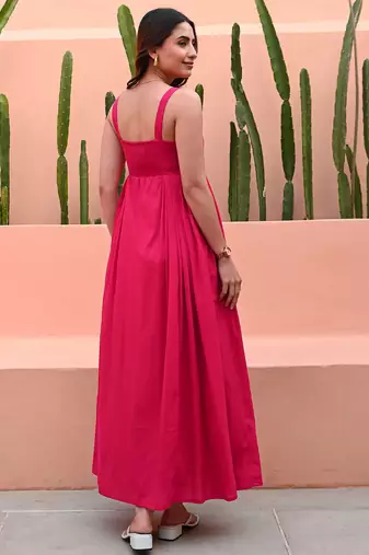 Pink embroidered  Fit Flair Dress Party Wear Dress 