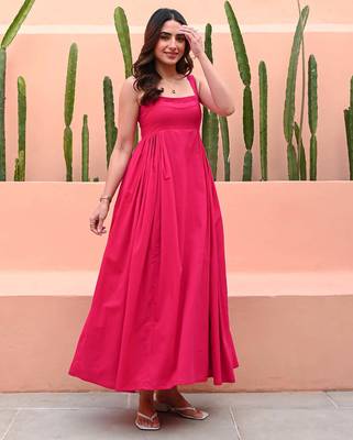 Pink embroidered  Fit Flair Dress Party Wear Dress  5