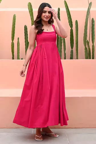 Pink embroidered  Fit Flair Dress Party Wear Dress 