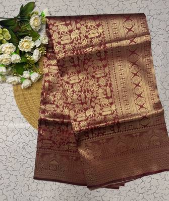 Maroon color silk blend saree with blouse 1