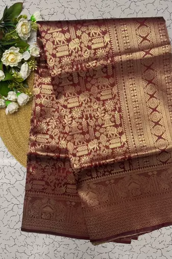 Maroon color silk blend saree with blouse