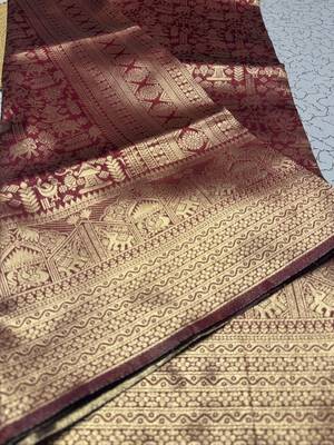 Maroon color silk blend saree with blouse 2
