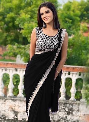 black georgette sequin saree with blouse 1