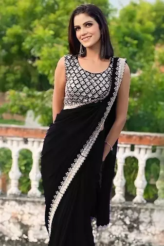 black georgette sequin saree with blouse