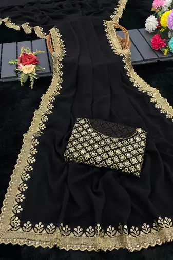 black georgette sequin saree with blouse
