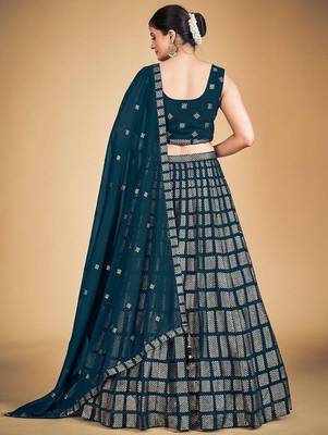 Memorable Teal Blue Embroidered Georgette Wedding Lehenga Choli 5