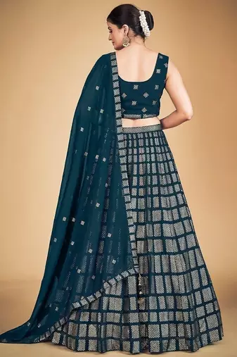 Memorable Teal Blue Embroidered Georgette Wedding Lehenga Choli