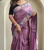Lavender Tussar silk blend Embroidered Saree