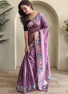 Lavender Tussar silk blend Embroidered Saree 2
