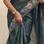 Teal Tussar silk blend Embroidered Saree