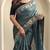 Teal Tussar silk blend Embroidered Saree