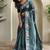 Teal Tussar silk blend Embroidered Saree