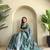 Teal Tussar silk blend Embroidered Saree