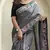 Grey Tussar silk blend Embroidered Saree