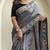 Grey Tussar silk blend Embroidered Saree