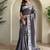 Grey Tussar silk blend Embroidered Saree