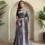 Grey Tussar silk blend Embroidered Saree