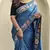 Blue Tussar silk blend Embroidered Saree
