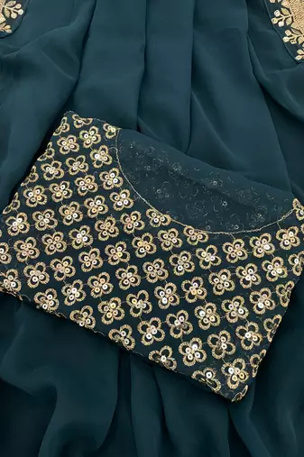 teal georgette sequin saree with blouse