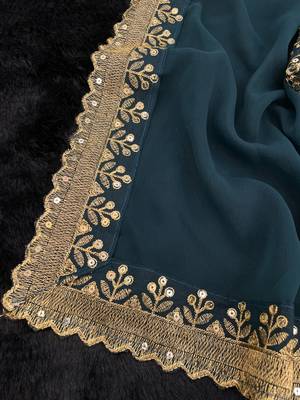 teal georgette sequin saree with blouse 5