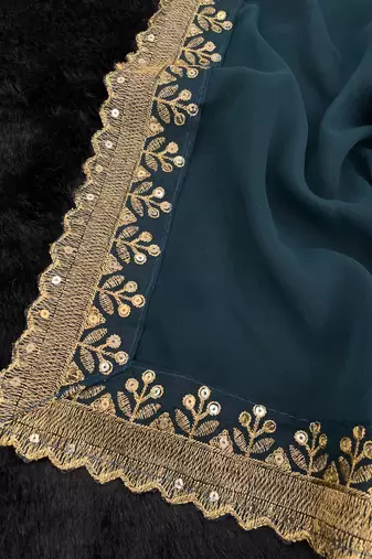 teal georgette sequin saree with blouse