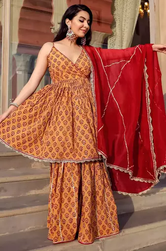 Beige Color Gota Work Suit Set Beautiful Suit Set With Gota Work Dupatta