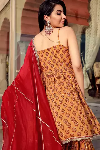 Beige embroidered Gota Work Suit Set  Suit Set With Gota Work Dupatta