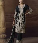 Black chinon silk embroidered designer Palazzo suit