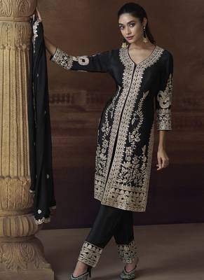Black chinon silk embroidered designer Palazzo suit 2