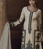 Off white chinon silk embroidered designer Palazzo suit