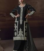 Black chinon silk embroidered designer Palazzo suit
