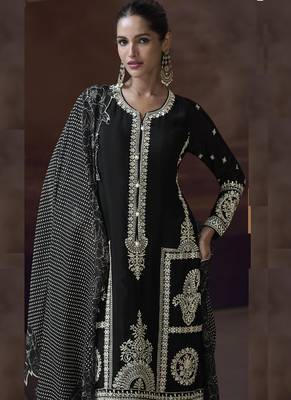 Black chinon silk embroidered designer Palazzo suit 3