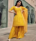 Yellow Embroidered Sharara Suit Set With Dupatta  Festival Wear Suit Set 