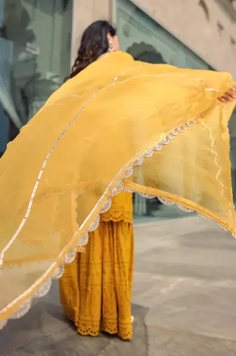 Yellow Embroidered Sharara Suit Set With Dupatta  Festival Wear Suit Set 