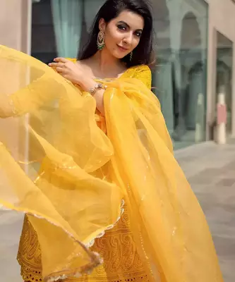 Yellow Embroidered Sharara Suit Set With Dupatta  Festival Wear Suit Set  4