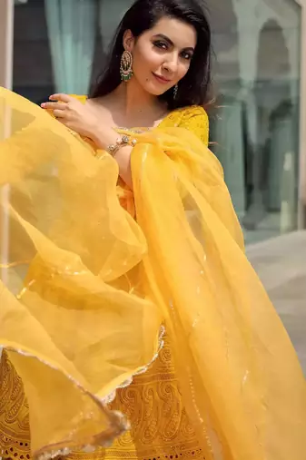 Yellow Embroidered Sharara Suit Set With Dupatta  Festival Wear Suit Set 