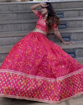 Wonderful Pink Floral Printed Organza Lehenga Choli With Dupatta 5