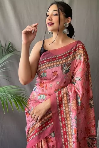 Pink Cotton Digital Printed Saree