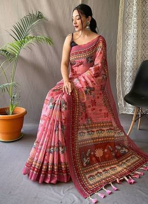 Pink Cotton Digital Printed Saree 2