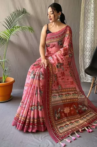 Pink Cotton Digital Printed Saree