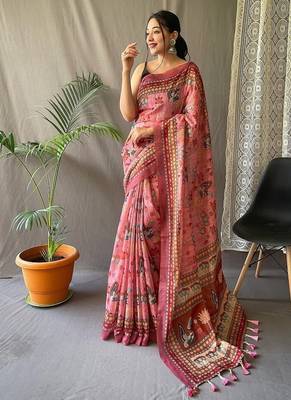 Pink Cotton Digital Printed Saree 3
