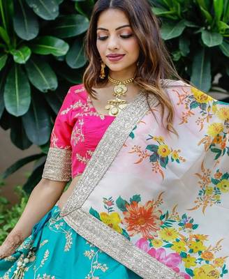 Superb Green Sequins Work Art Silk Sangeet Wear Lehenga Choli 5