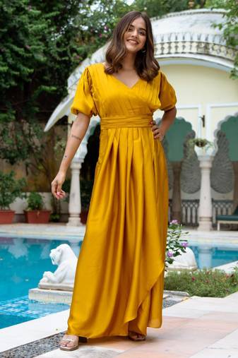 Gold Color Silk Set Dress Party Wear Dress Outdoor Wear Beautiful Dress
